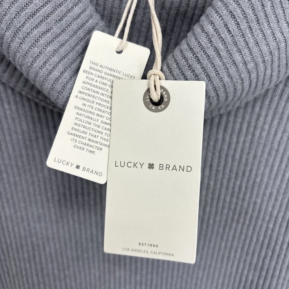 Lucky Brand Size Large Cowl Neck Ribbed Sweater Knit Top Gray Crossover Back NEW
